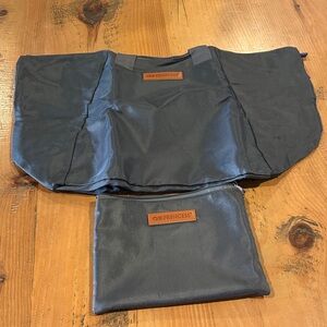 Prince Foldable Tote Pouch in Charcoal Gray with Tan Logo Patch